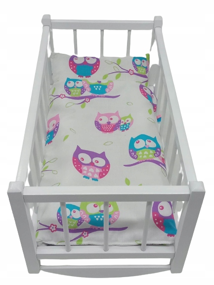 KOŁYSKA DLA LALEK BIAŁA DREWNIANA + POŚCIEL 3el