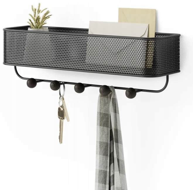 Nástěnný věšák, černý kovový organizér na zeď, na klíče Estique