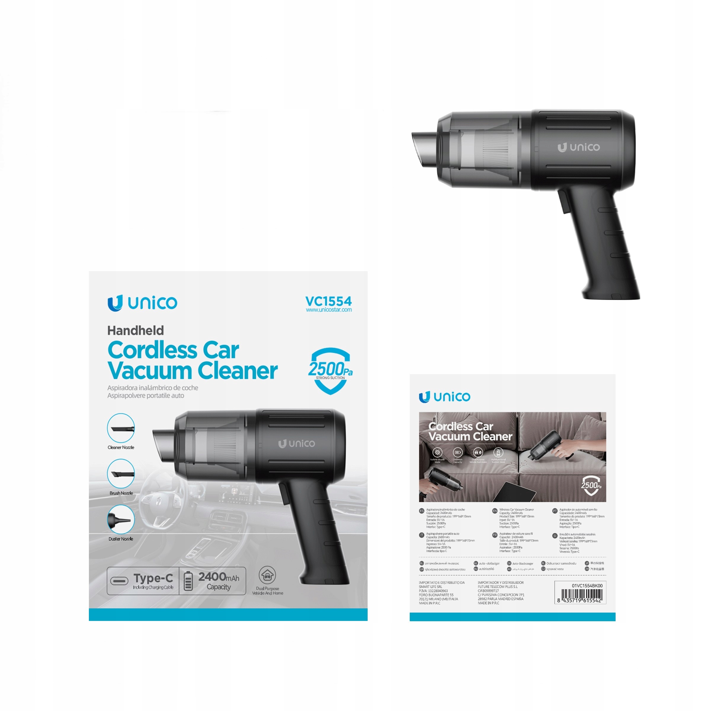 Odkurzacz Samochodowy Ręczny Mały Bezprzewodowy 2500Pa Do Auta Usb Końcówki