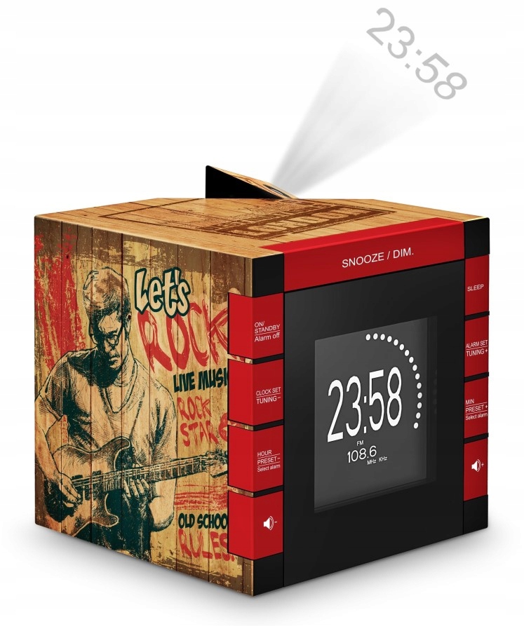 Radiobudík s projektorem času a digitálním Fm tunerem, funkce odloženého buzení