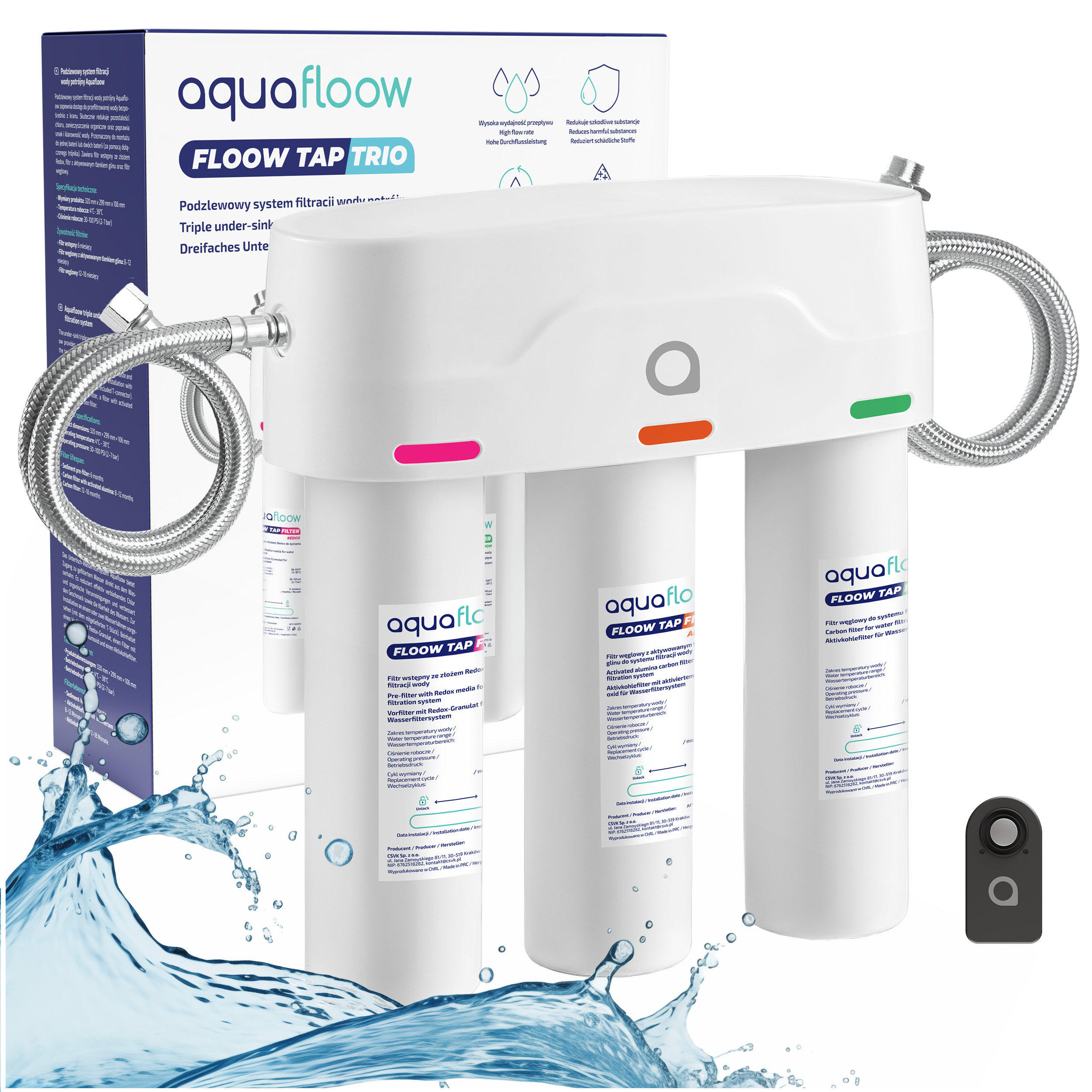 AquaFloow potrójny system filtracji podzlewowy filtr do wody pod zlew timer