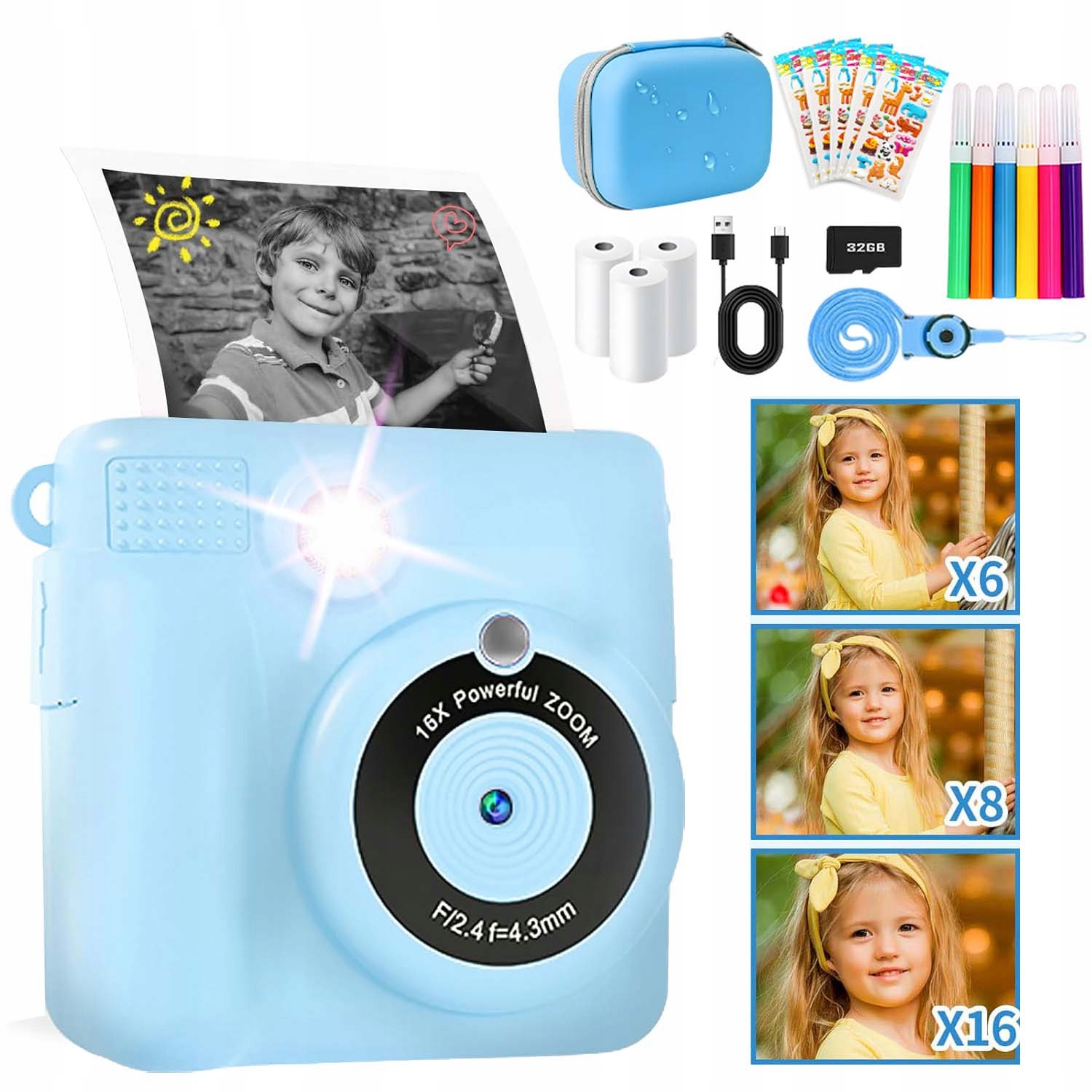 Instantní fotoaparát pro děti, 1080P, 16X, pro fotografování a nahrávání