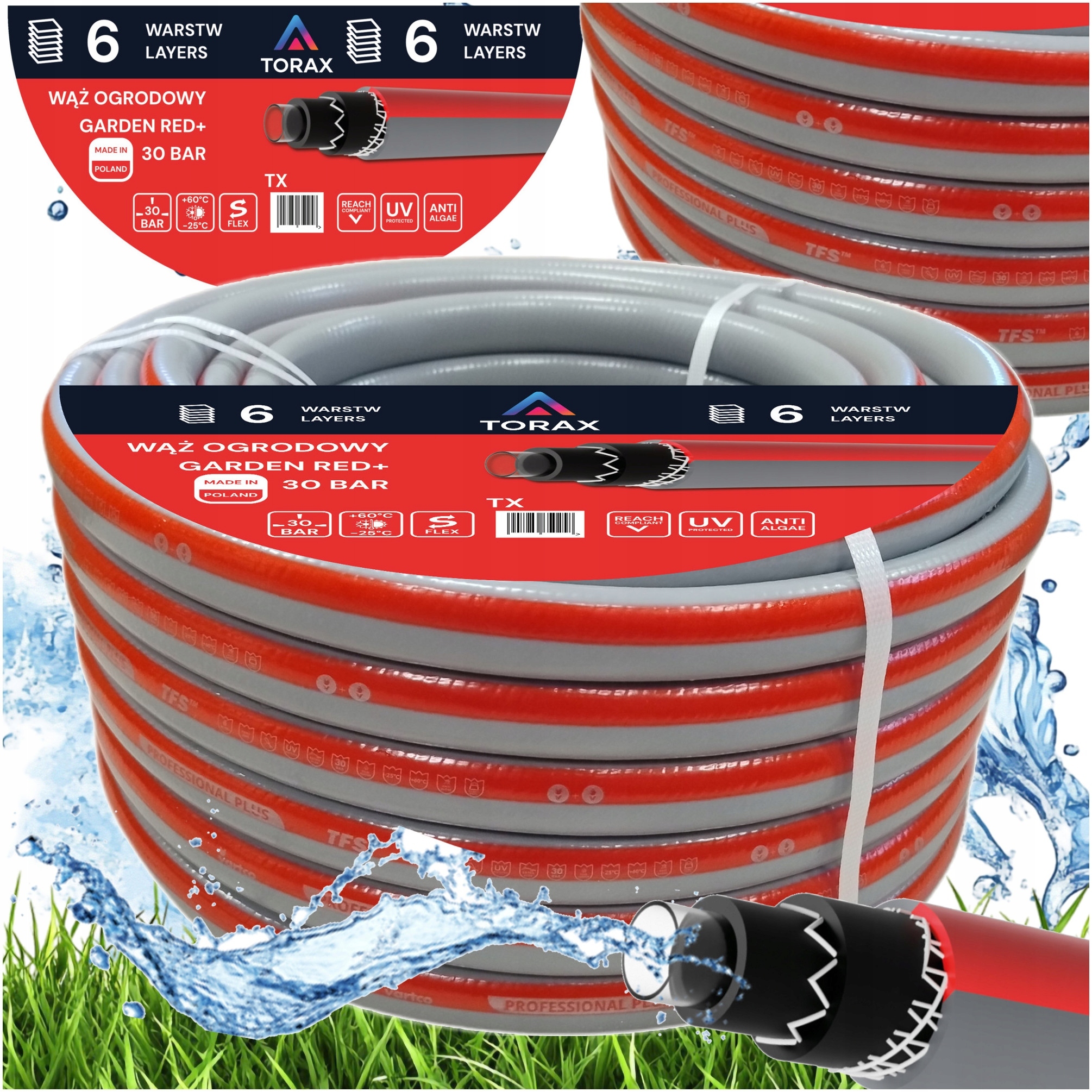 Hadice 6-VRSTVÁ 30 Bar 3/4'' 30 M Garden Red Polský