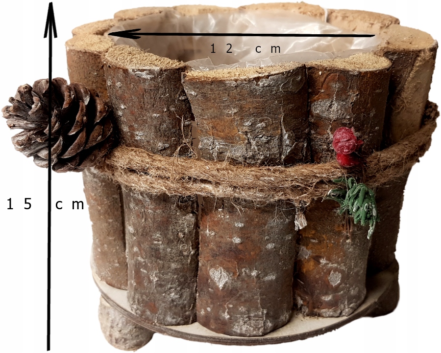 

Doniczka Osłonka drewno z kory na nóżkach wys 15cm