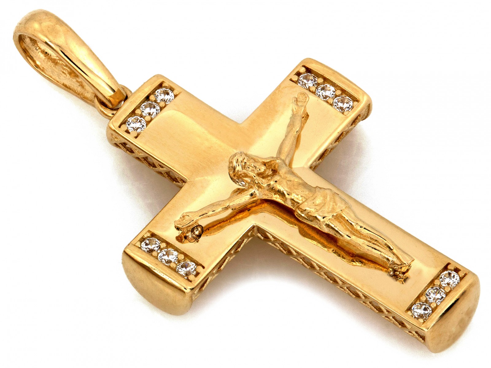 Zlatý přívěsek křížek s Ježíškem a zirkony pr 585 14k 2.93g jako dárek