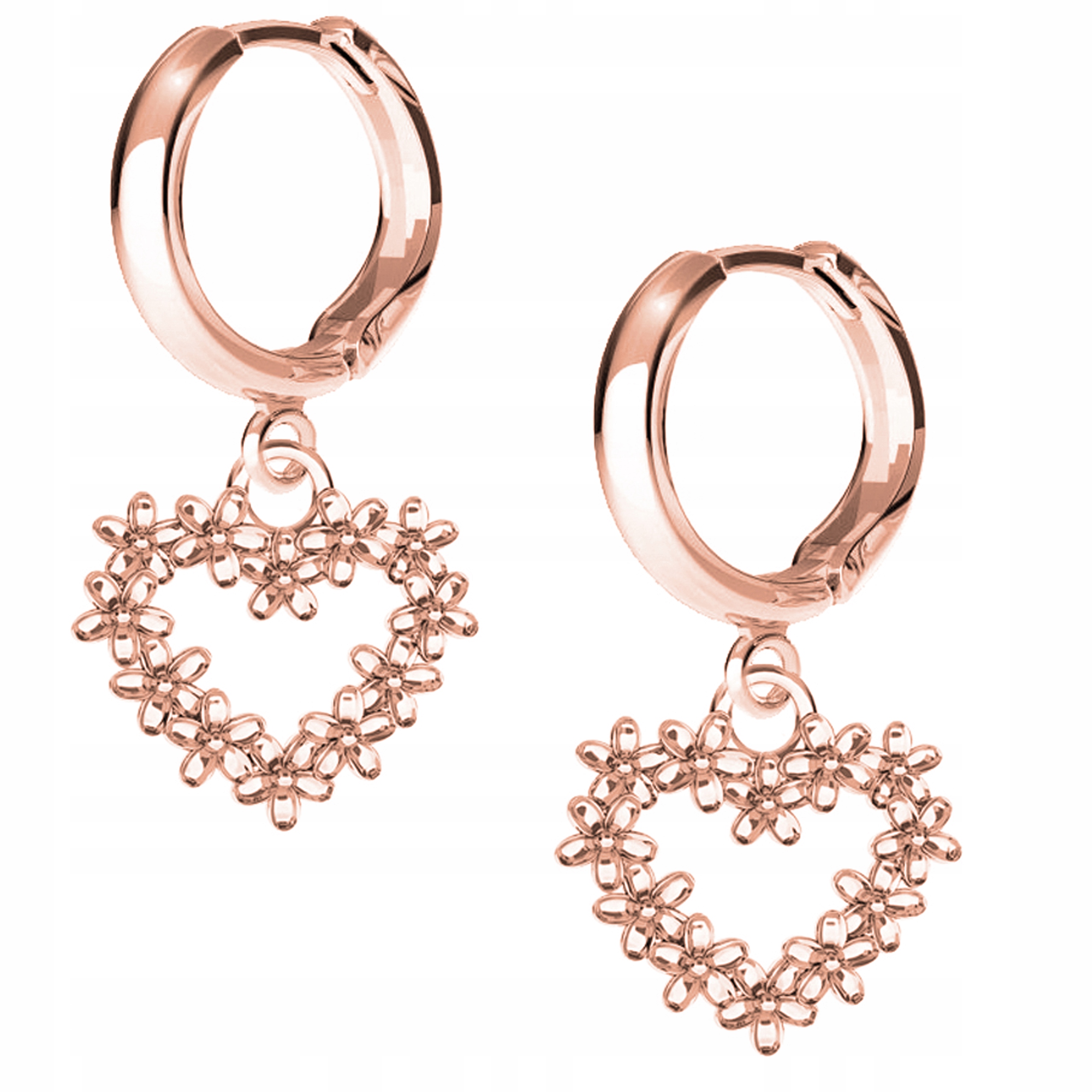 Náušnice Srdce Květiny růžové zlato 925