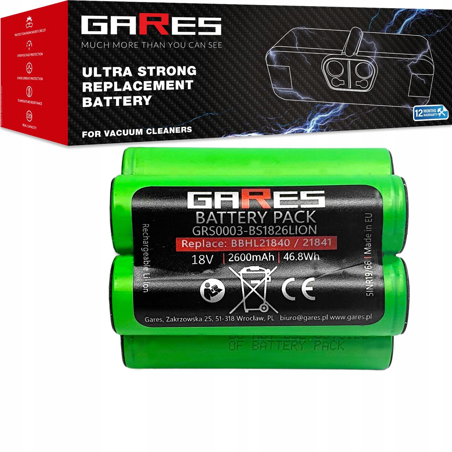 Akumulátor Gares pro Bosch BBHL218LTD 908BPV180 18V 2,6Ah