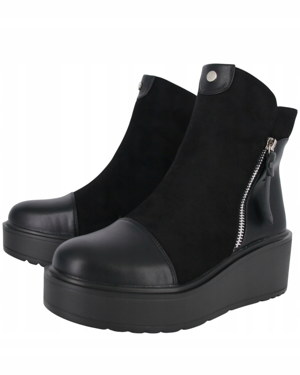 Kotníkové Boty Na Klínku Platformy Semiš Eko Kůže Zateplené Černé Pohodlné 41