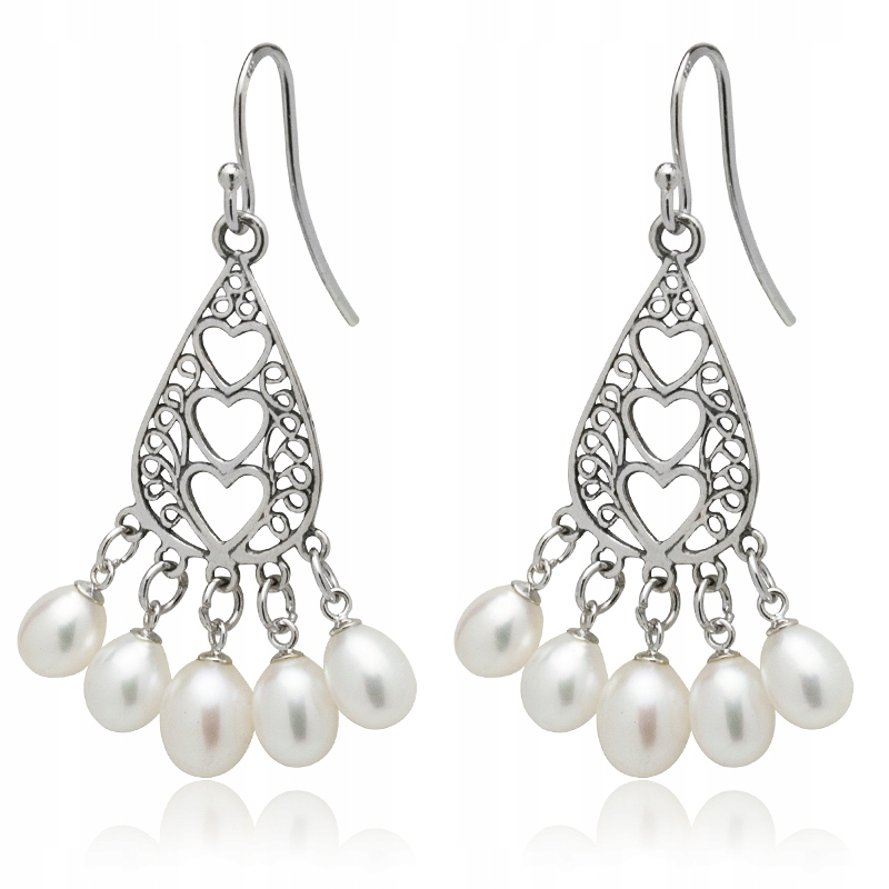 Stříbrné Závěsné Náušnice V Srdci S Perlami