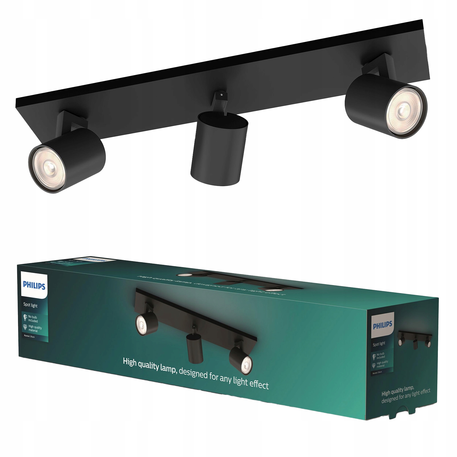 Stropná lampa Nástenný reflektor 3x GU10 Čierna Runner Philips