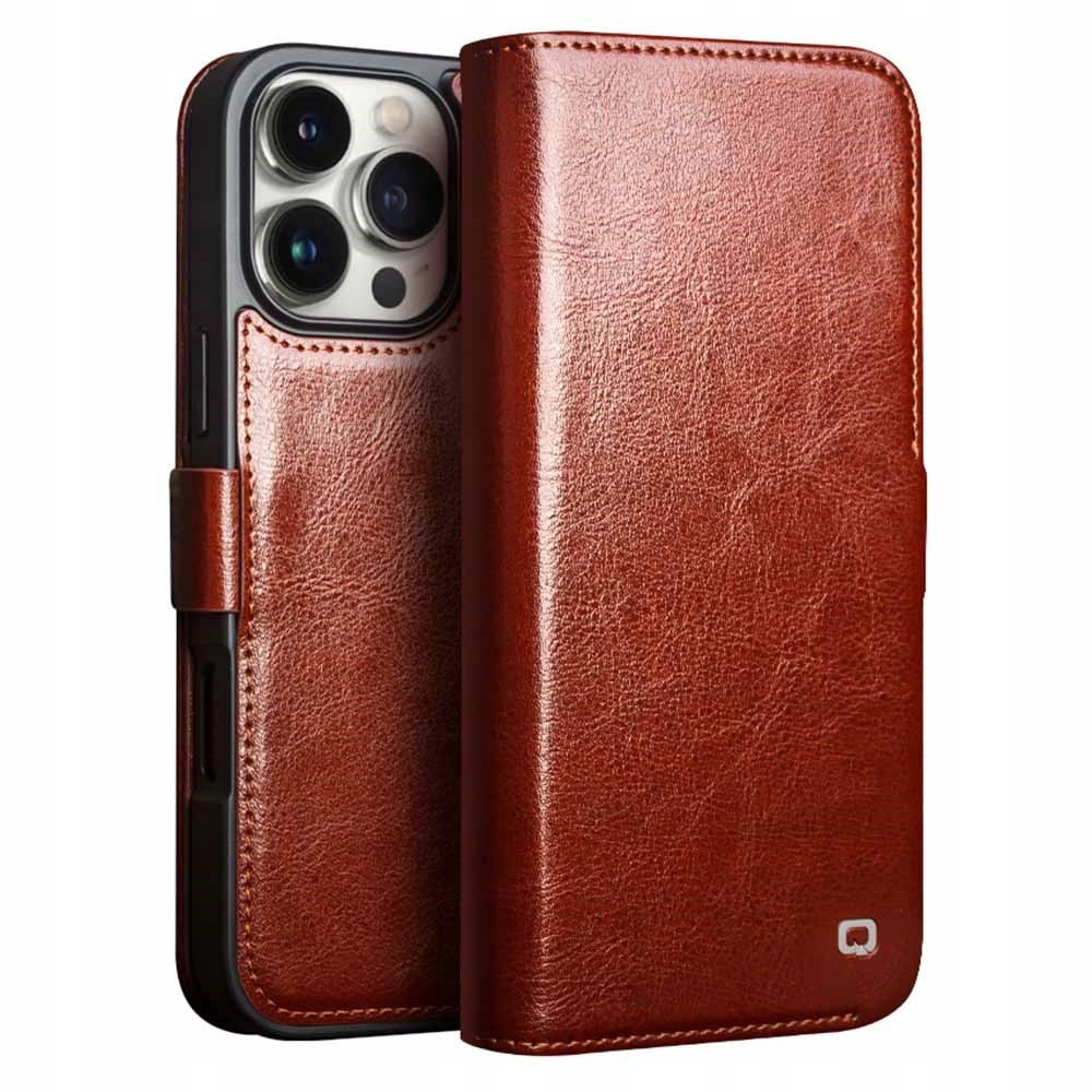 Kožené Flipové pouzdro pro iPhone 16 Pro, Qialino Leather Wallet, Kryt