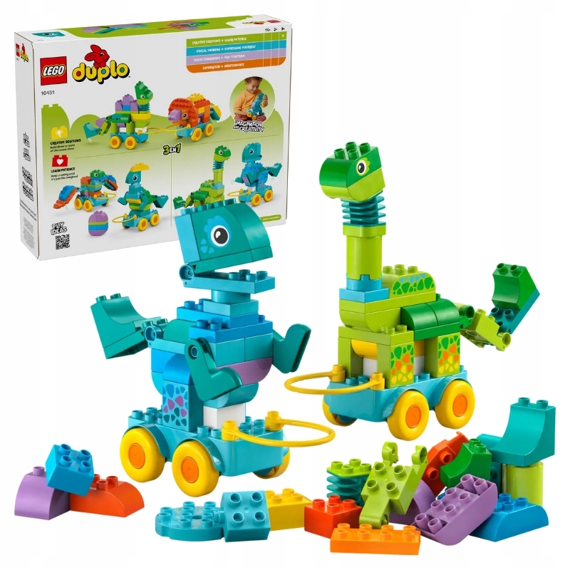 Lego Duplo 3v1 Dinosauři Na Kolečkách Sada Kostek Stavebnice Pro Děti 108 Kusů