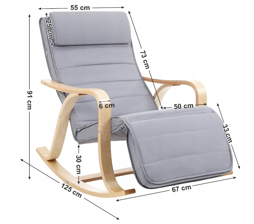 FOTEL BUJANY BUJAK SZARY NA BIEGUNACH RELAKSACYJNY REGUJACJA PODNÓŻKA Marka Songmics