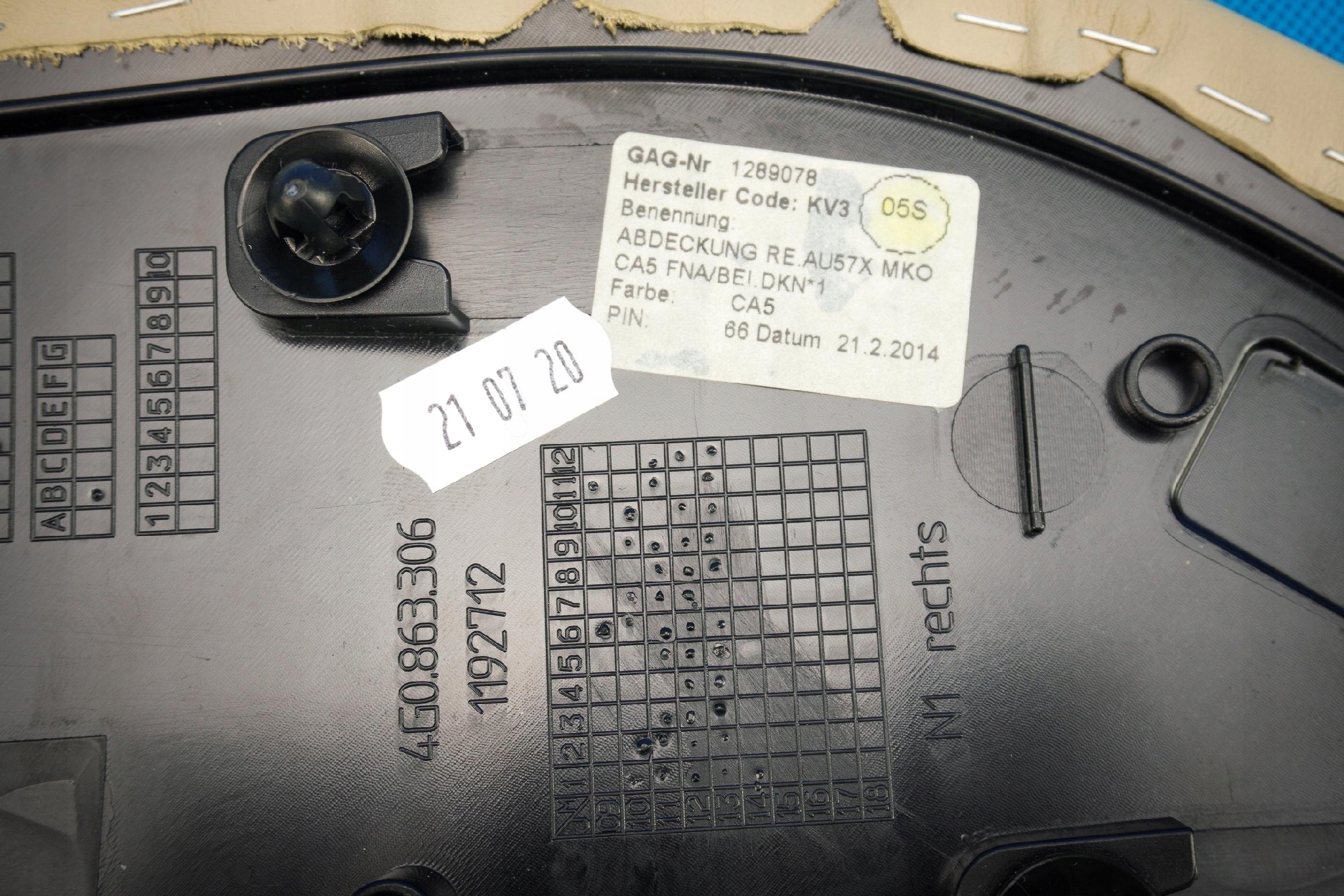 Blende Abdeckung tunelu Leder Audi A6 A7 4G0863306D CA5