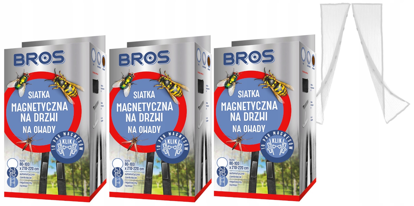 3x Magnetická síť na dveře Bros Ochrana před hmyzem 100x220 cm Bílá