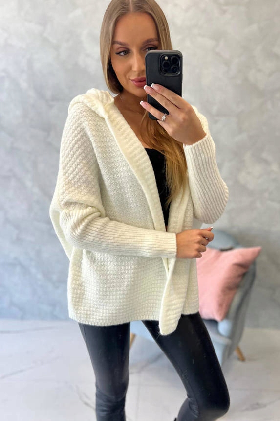 Sweter z kapturem i rękawami typu nietoperz fiolet Dekolt serek/dekolt V