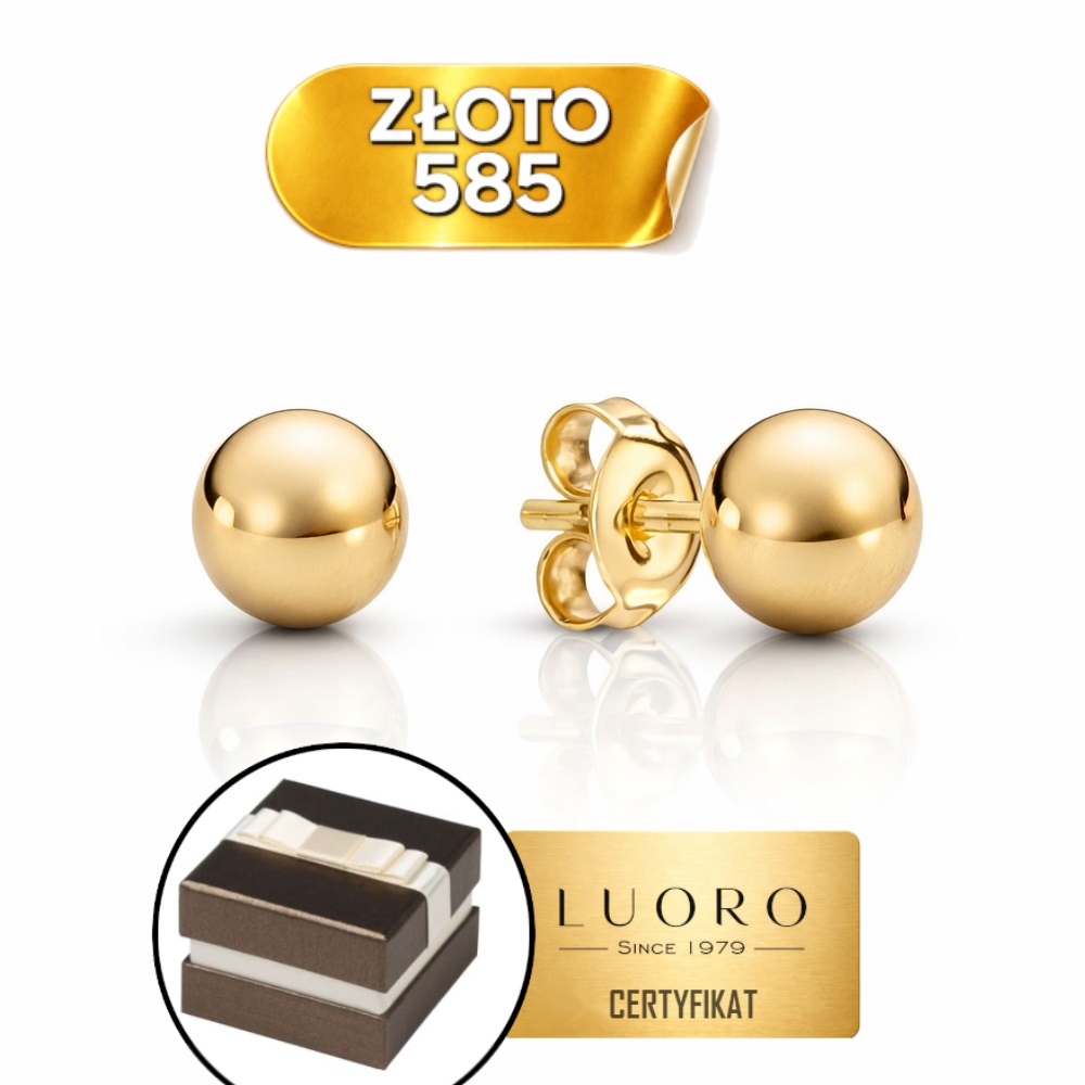 Náušnice Zlaté 585 14K Kuličky 6 MM Tyčinka Elegantní Prestižní