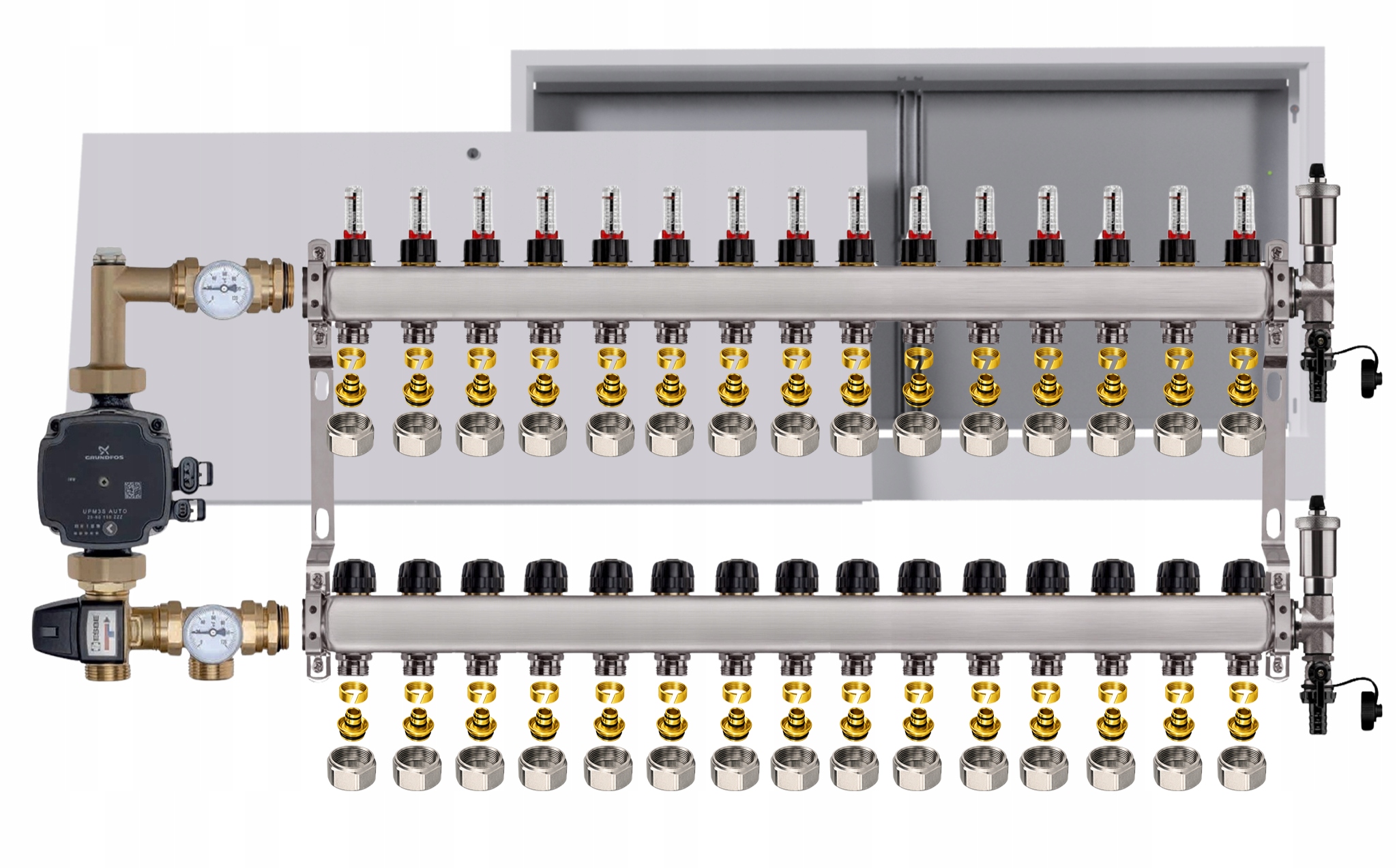 Nerezový rozdělovač pro podlahovku 15 box Pompa Grundfos Pex