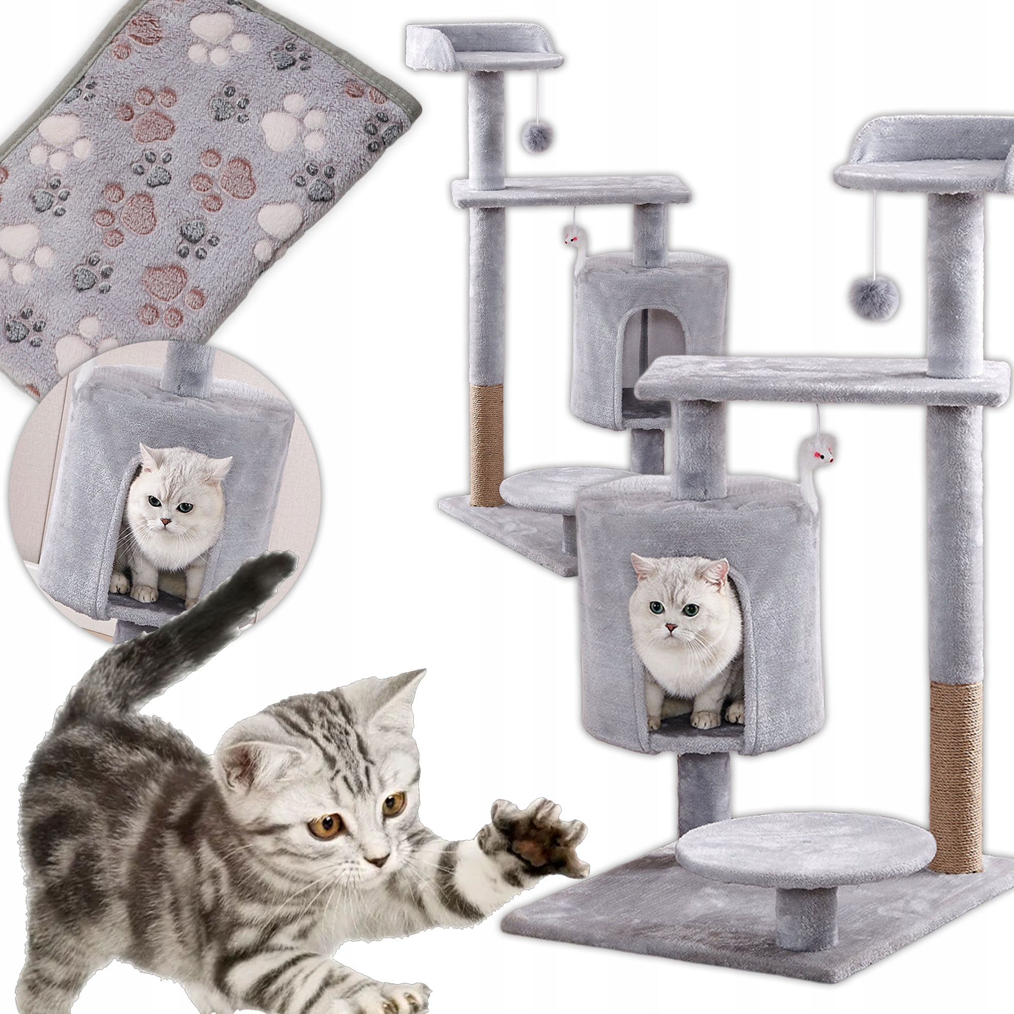 Drapak Pro Kočky Patrový Domeček Pelíšek Na Škrabání 90 cm XL Bonus Deka