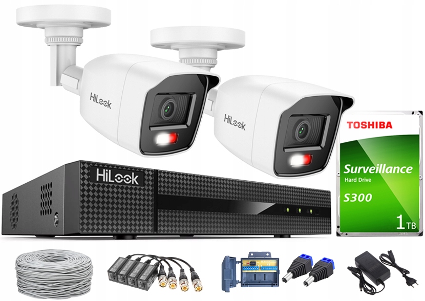 ZESTAW MONITORINGU ZEWNĘTRZNY 2 KAMERY 5MPx REJESTRATOR + Dysk 1TB