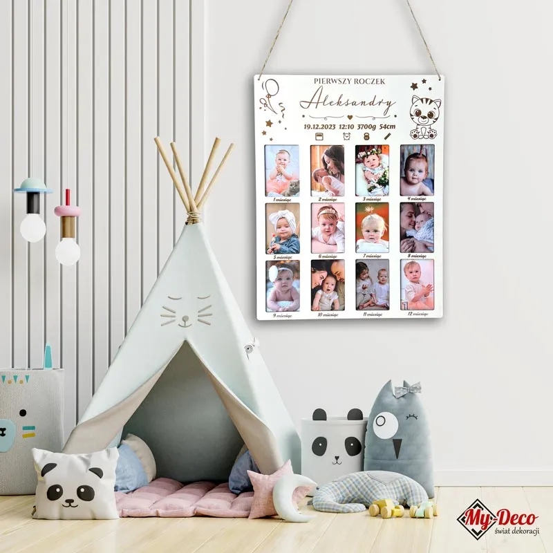 Ramka na 12 zdjęć Prezent Roczek z Imieniem Szerokość produktu 44 cm