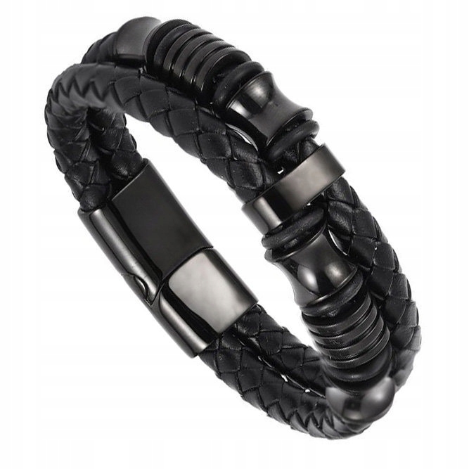 Náramek Černý Ocel Ušlechtilý 316L Kůže