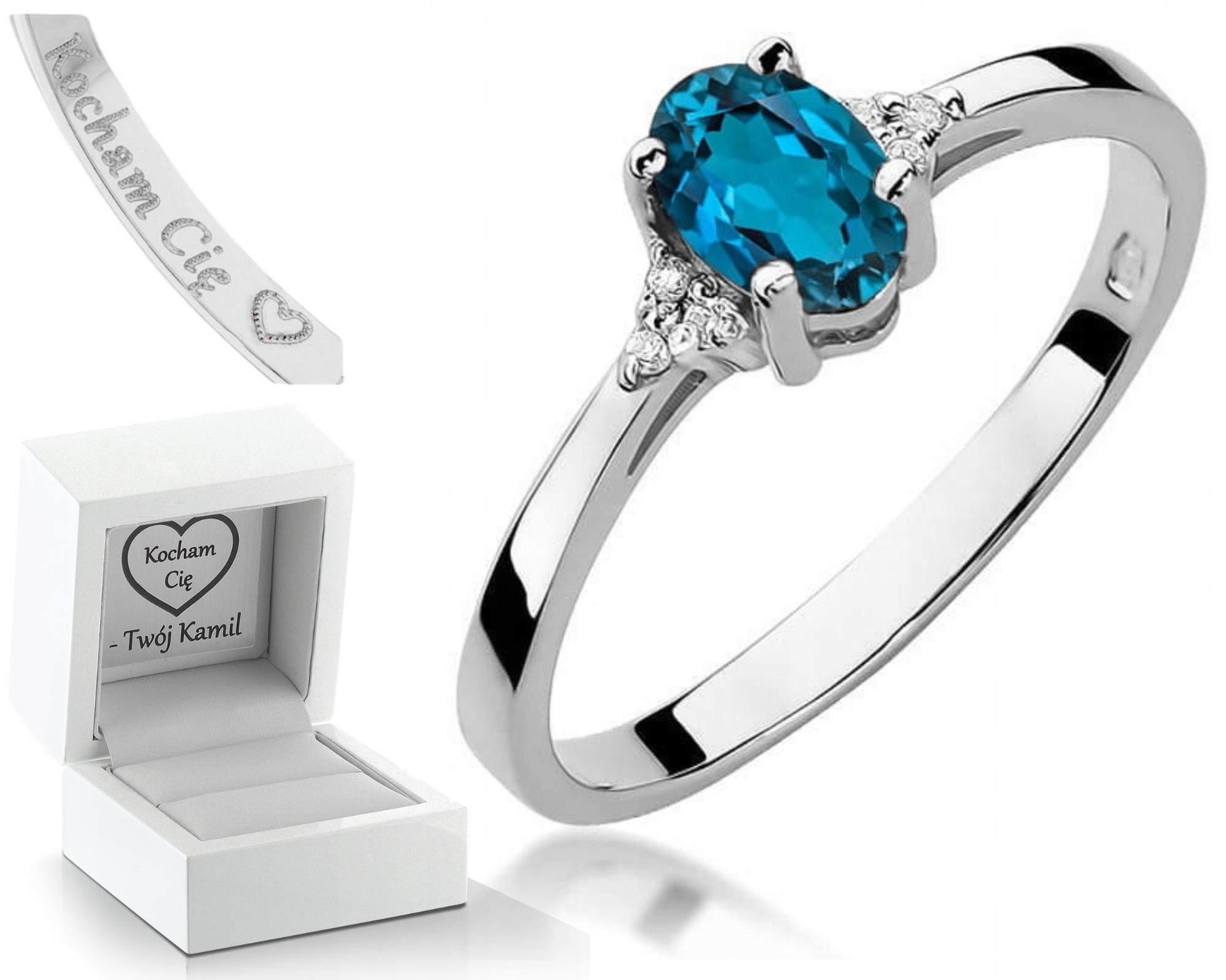 Bílý Zlatý Prstýnek Kámen Topaz London Blue