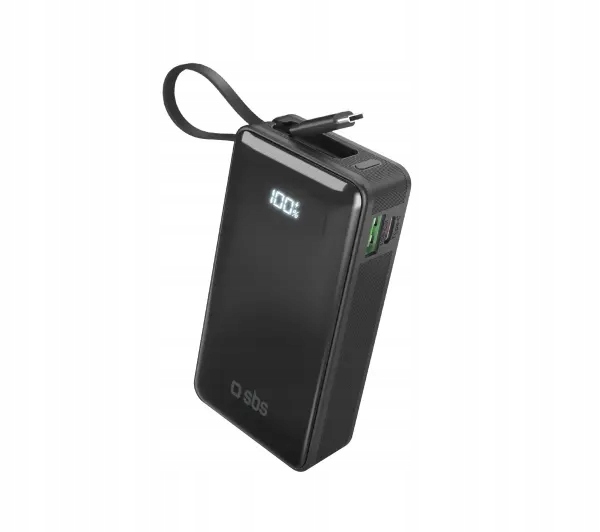 Powerbank Sbs 10000 mAh 20W z wbudowanym kablem Usb- C i wyświetlaczem