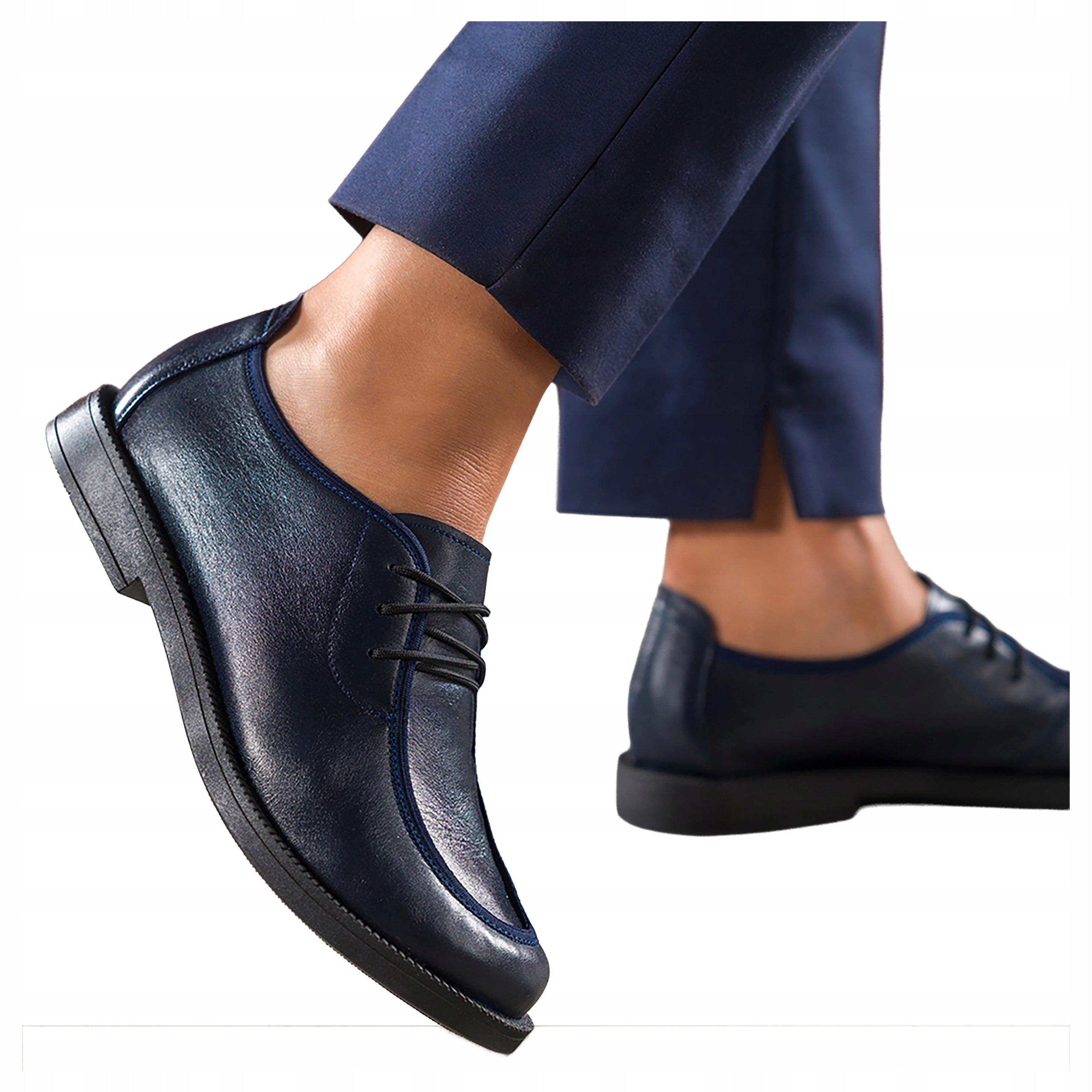 Mokasíny Modré Dámské Modne Barefoot Polobotky Šněrovací Kožené r 39