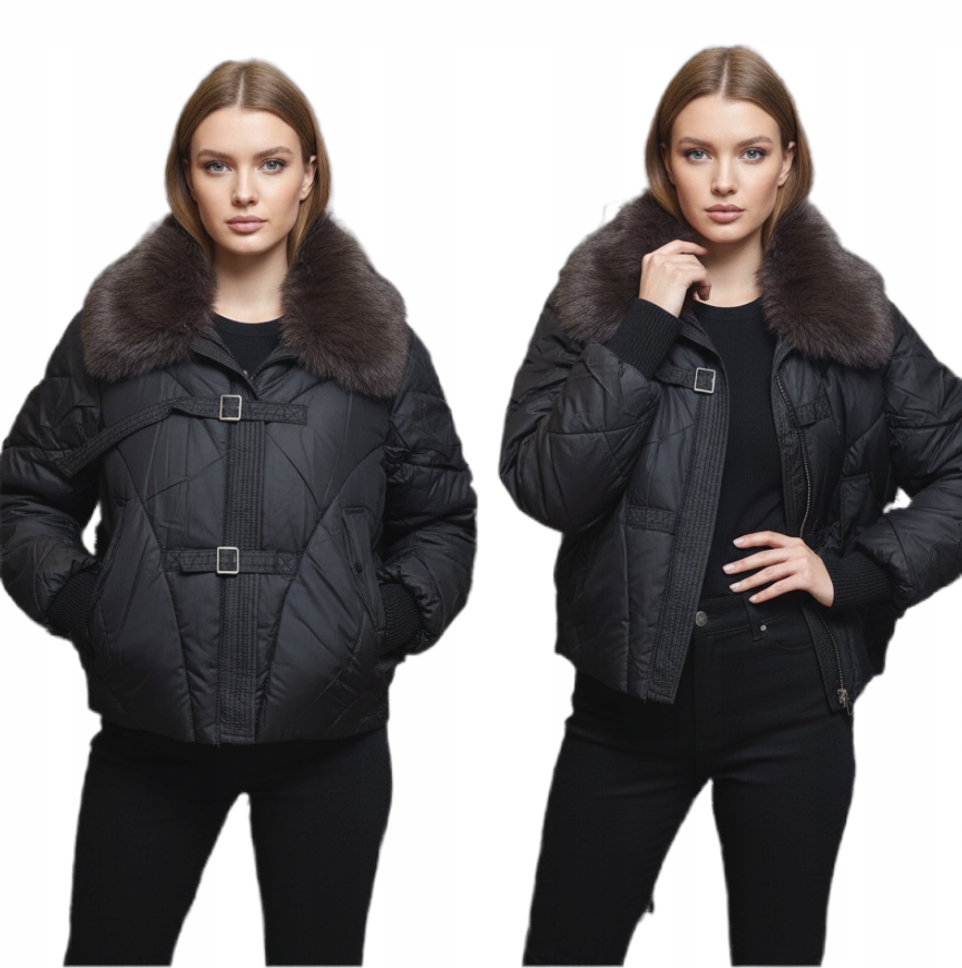 Zimní Bunda Dámská Stylová Prošívaná Teplá Kapsa Kožíšek Černá 44