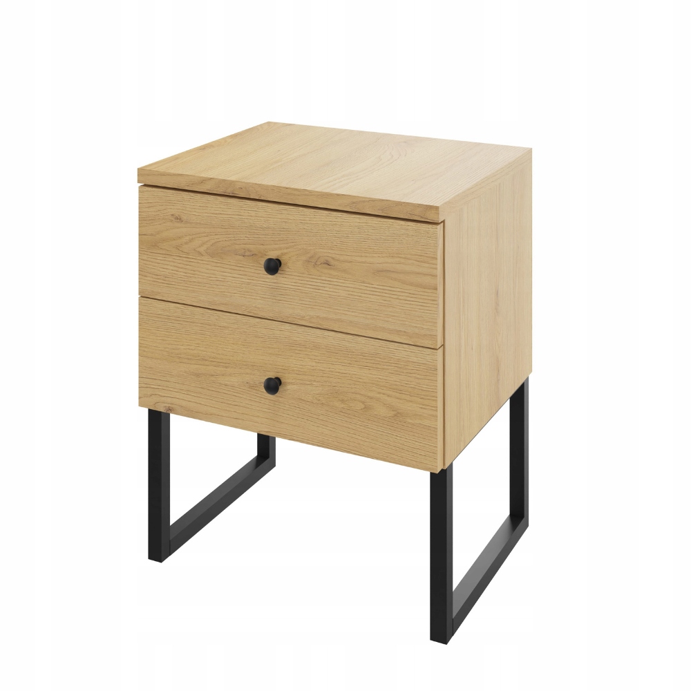 Noční stolek se dvěma zásuvkami a nožkami, solární dub, šířka 50 cm