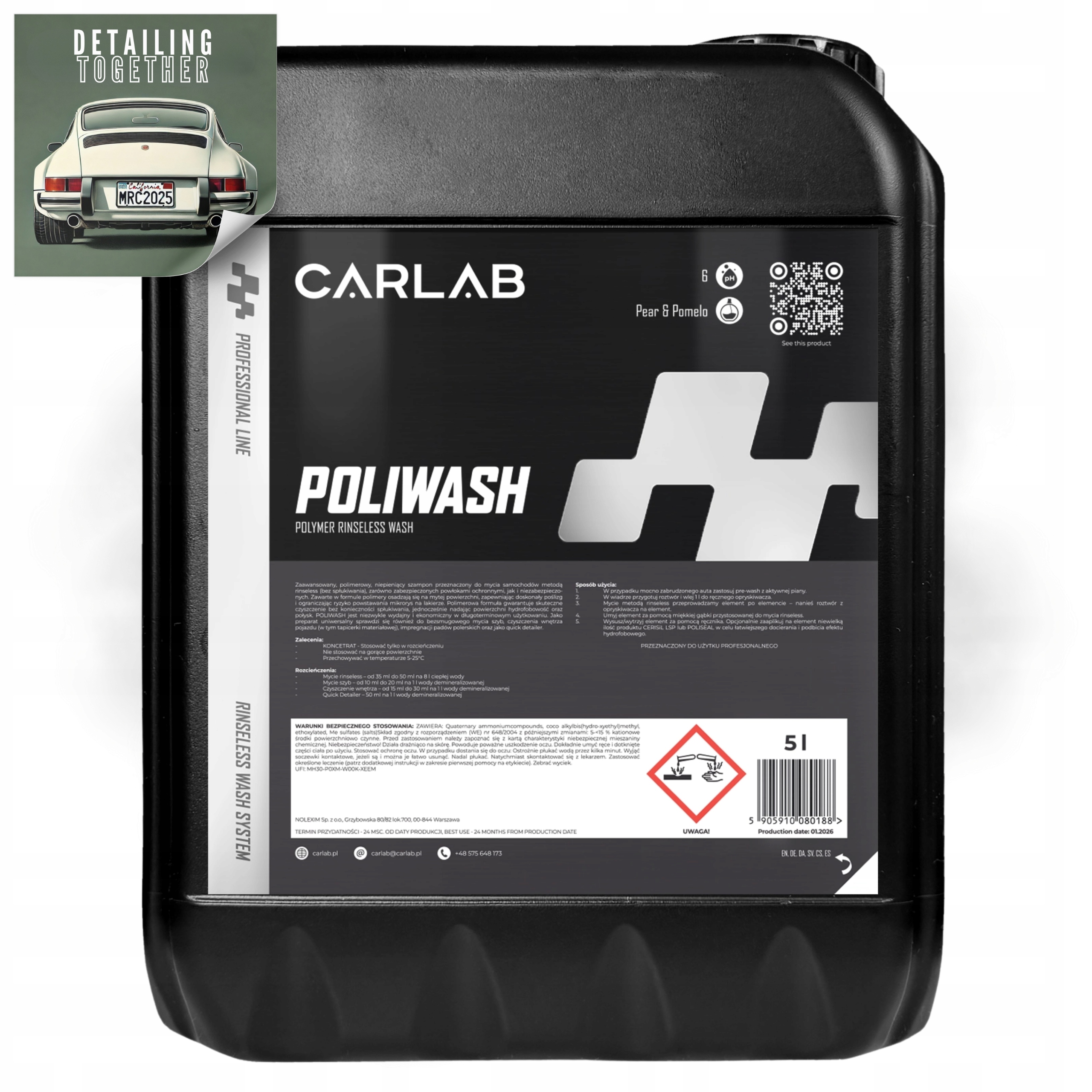 Bezoplachový šampón do auta Carlab Pro Rinseless Wash Concentrate 5L