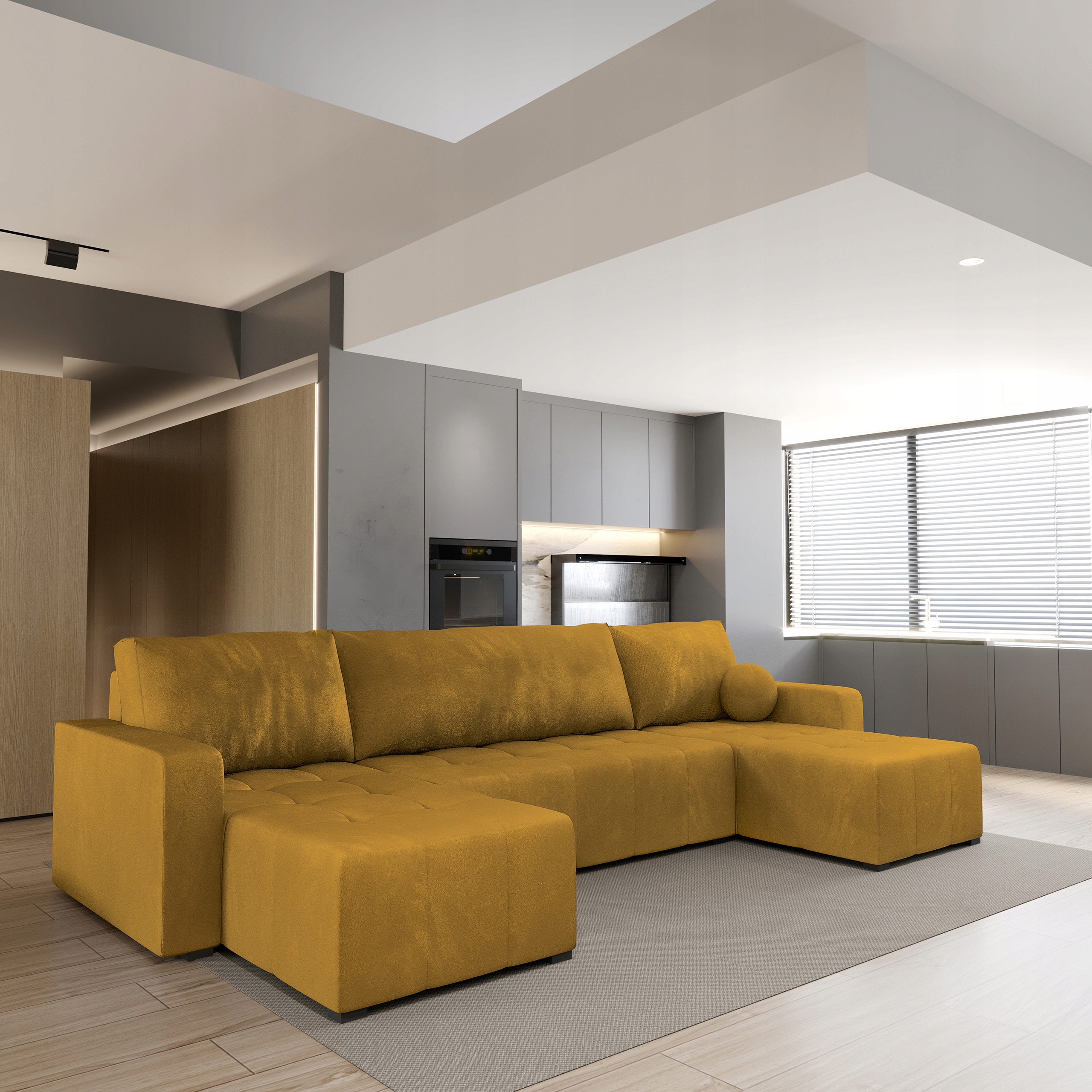 Rohová Sedací Souprava Tolari Funkce spaní Klasická plyšová tkanina Žlutá
