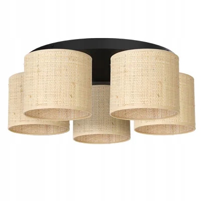 Luminex Stropná lampa Ratan 5xE27 58 cm krémovo-čierna s tienidlami