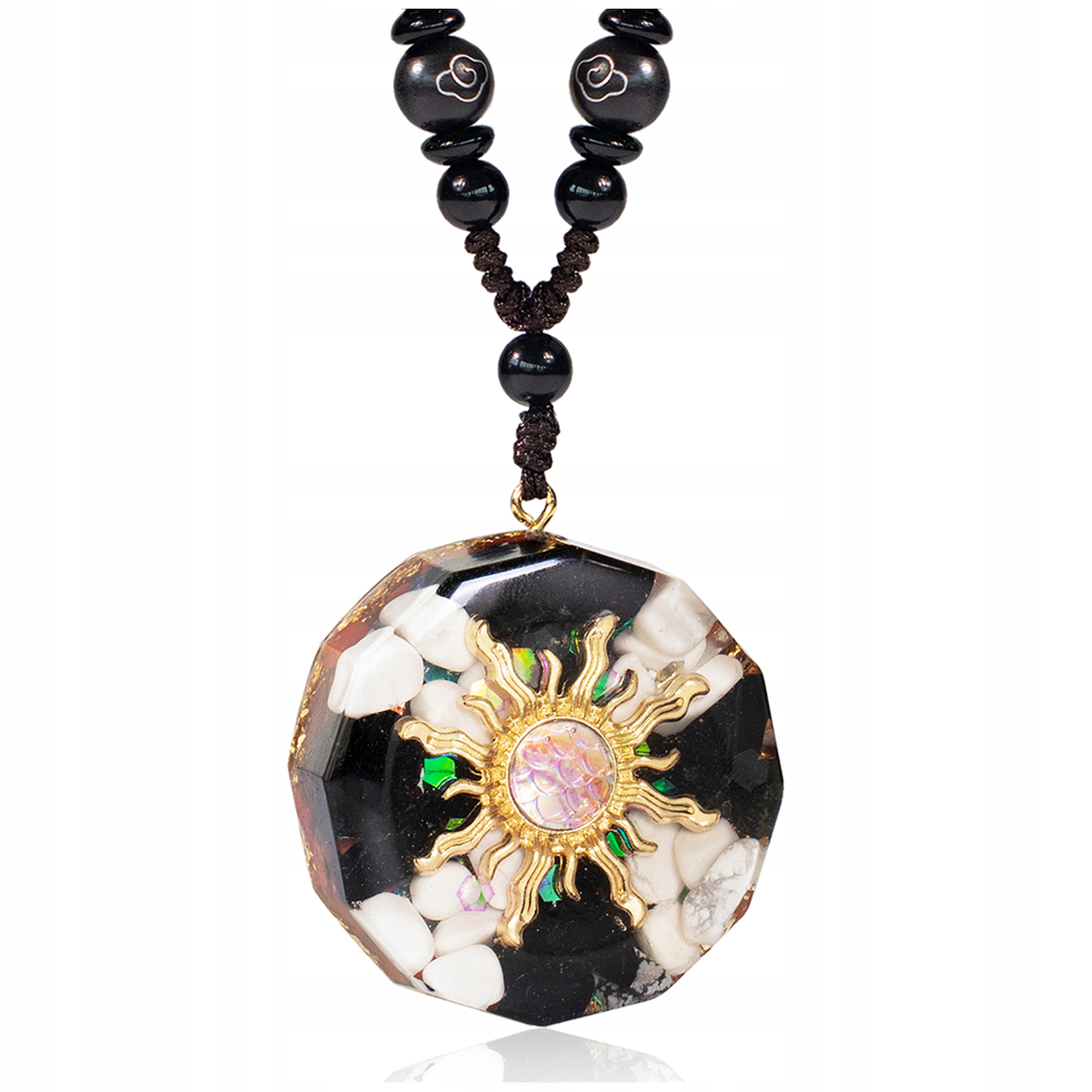 Nádherný Náhrdelník Orgonit 7 Čaker Howlit Obsidián Slunce Krásný Dárek