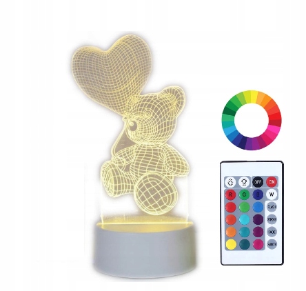 

Lampka Nocna 3D Led z Imieniem Grawer Miś Serce