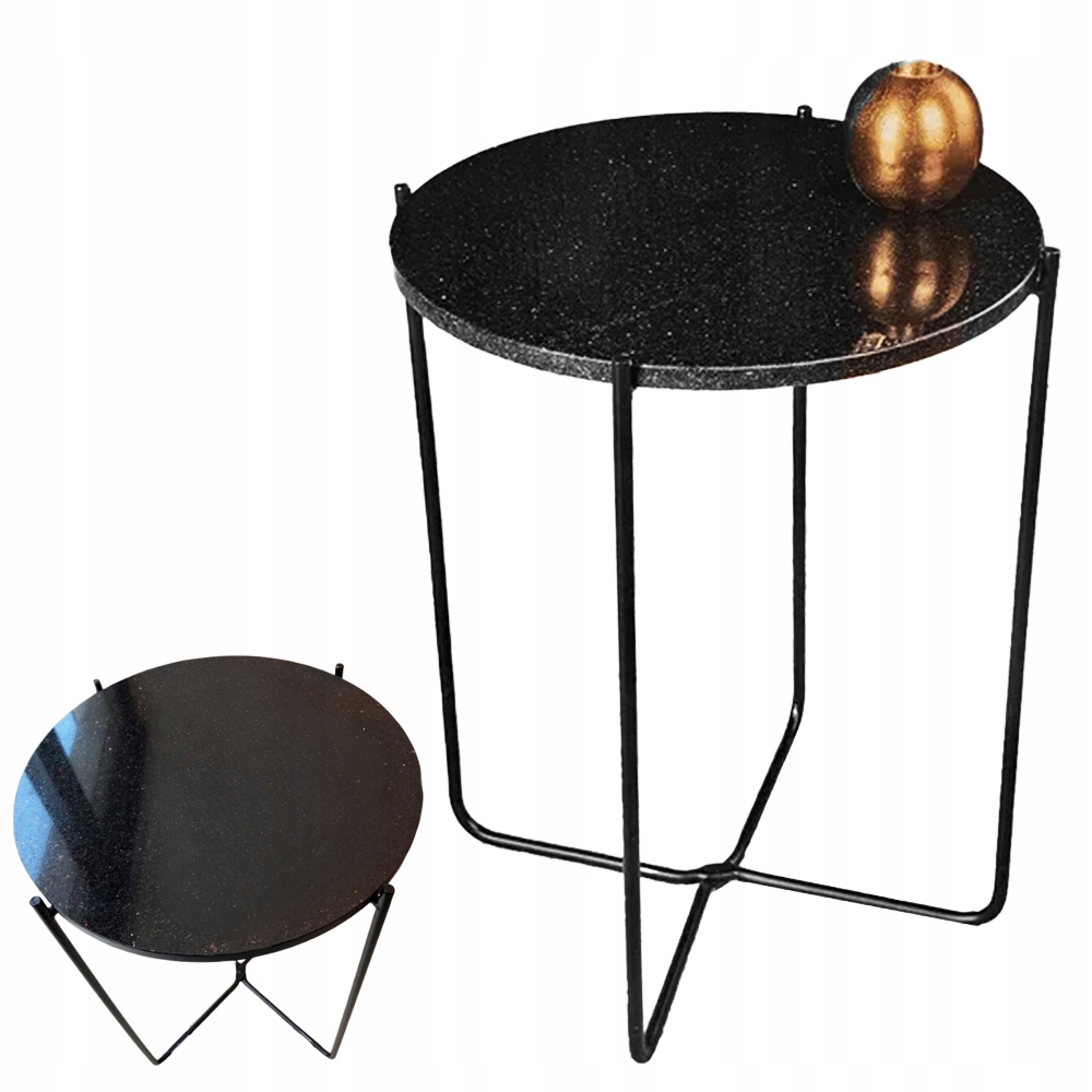 Kulatý Konferenční Stolek Mramorová Deska Černý Pravý Kámen 49 Cm Premium