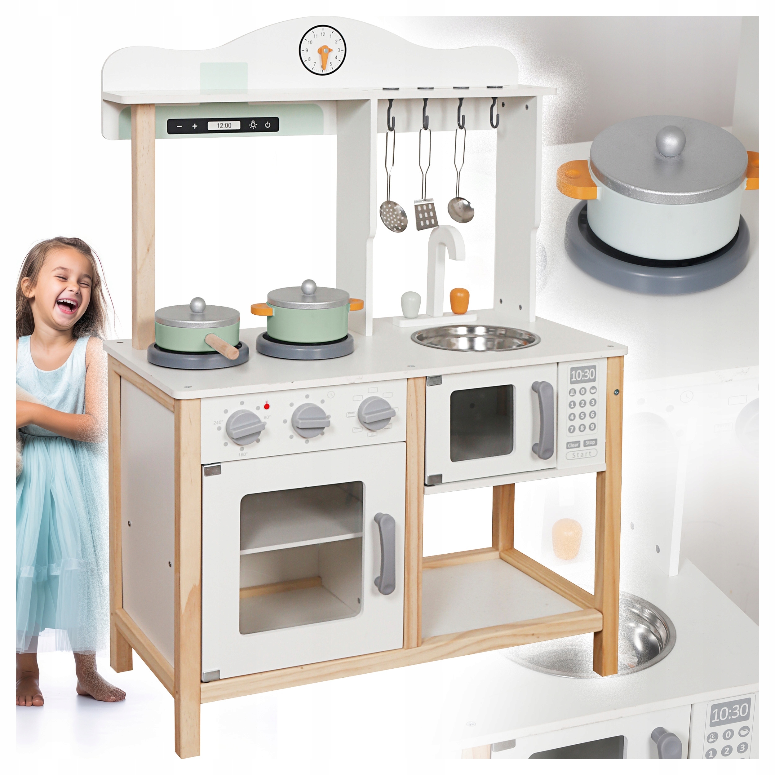 Baby MIX Duża drewniana kuchnia do zabawy Montessori 3+
