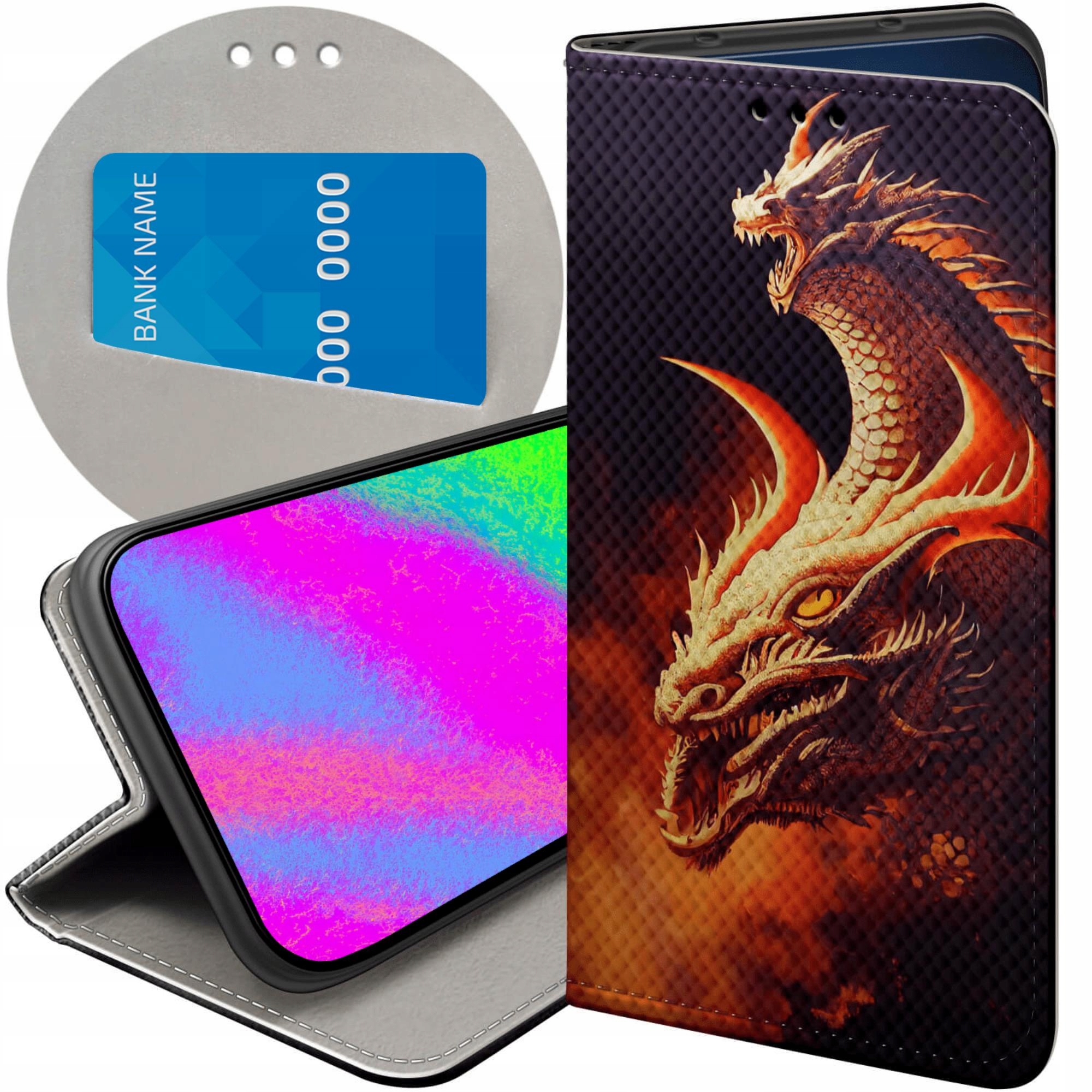 Etui Z Klapką Do Oppo A40 Smoki Dragon Taniec Smoków Futerał Case