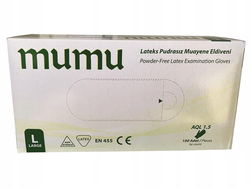 

Rękawice lateksowe bezpudrowe Mumu r. L, 100 szt.