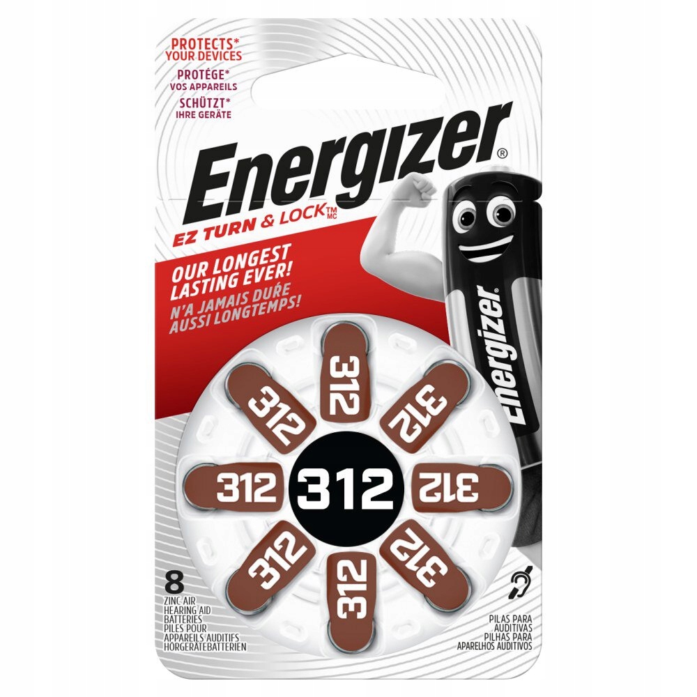 

8 x baterie do aparatów słuchowych Energizer 312