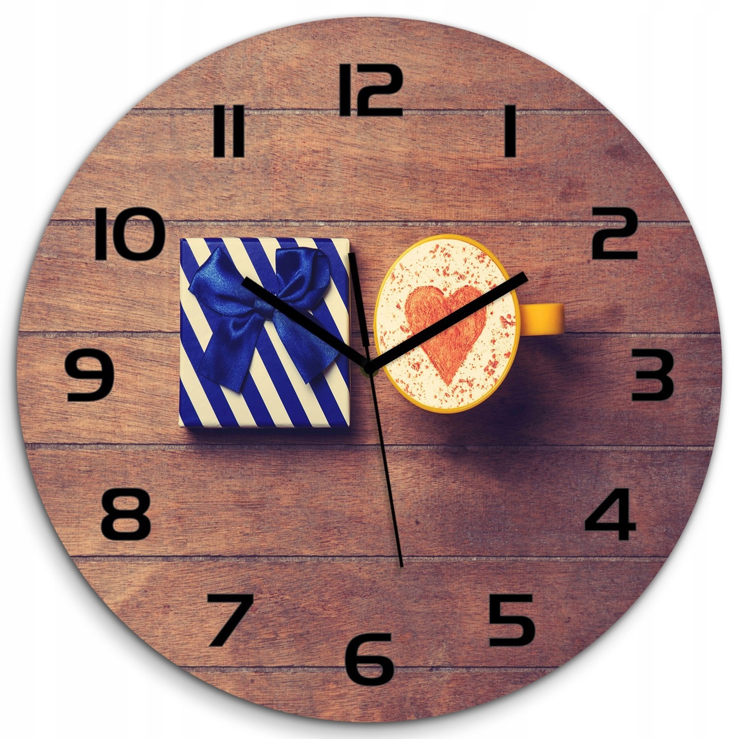 Nástenný hodinový stroj zo skla, veľká káva a darček fi 60