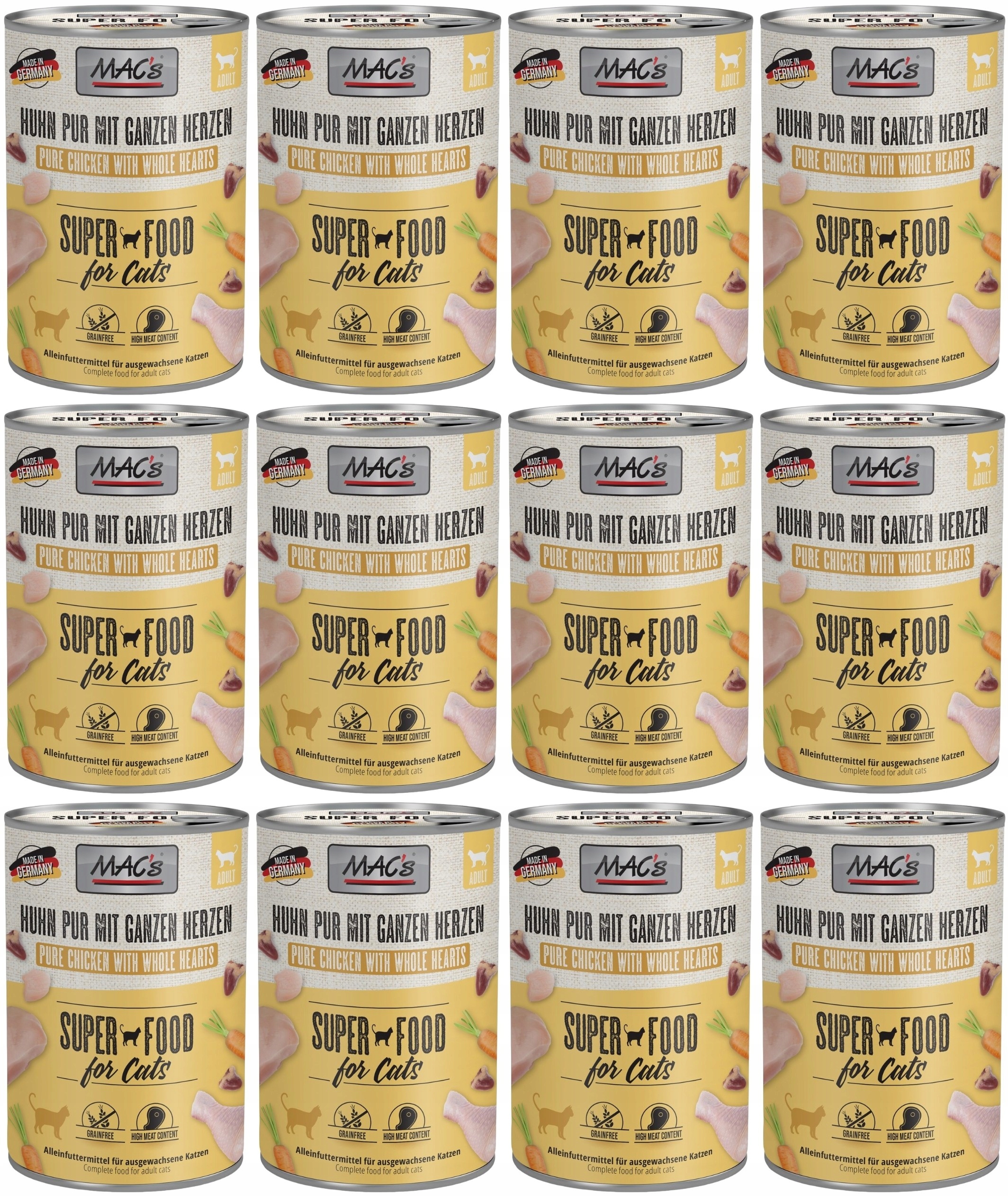 Levně Mac's Cat Kuře a srdce Drůbeží 12 x 400 g