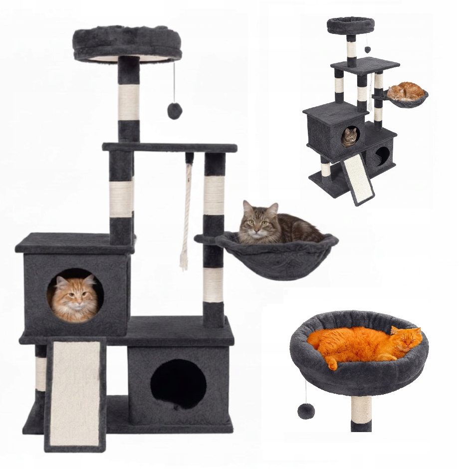 Škrabadlo budka pro kočky strom pelíšek domeček sloupky 115 cm 5 úrovní (F200)