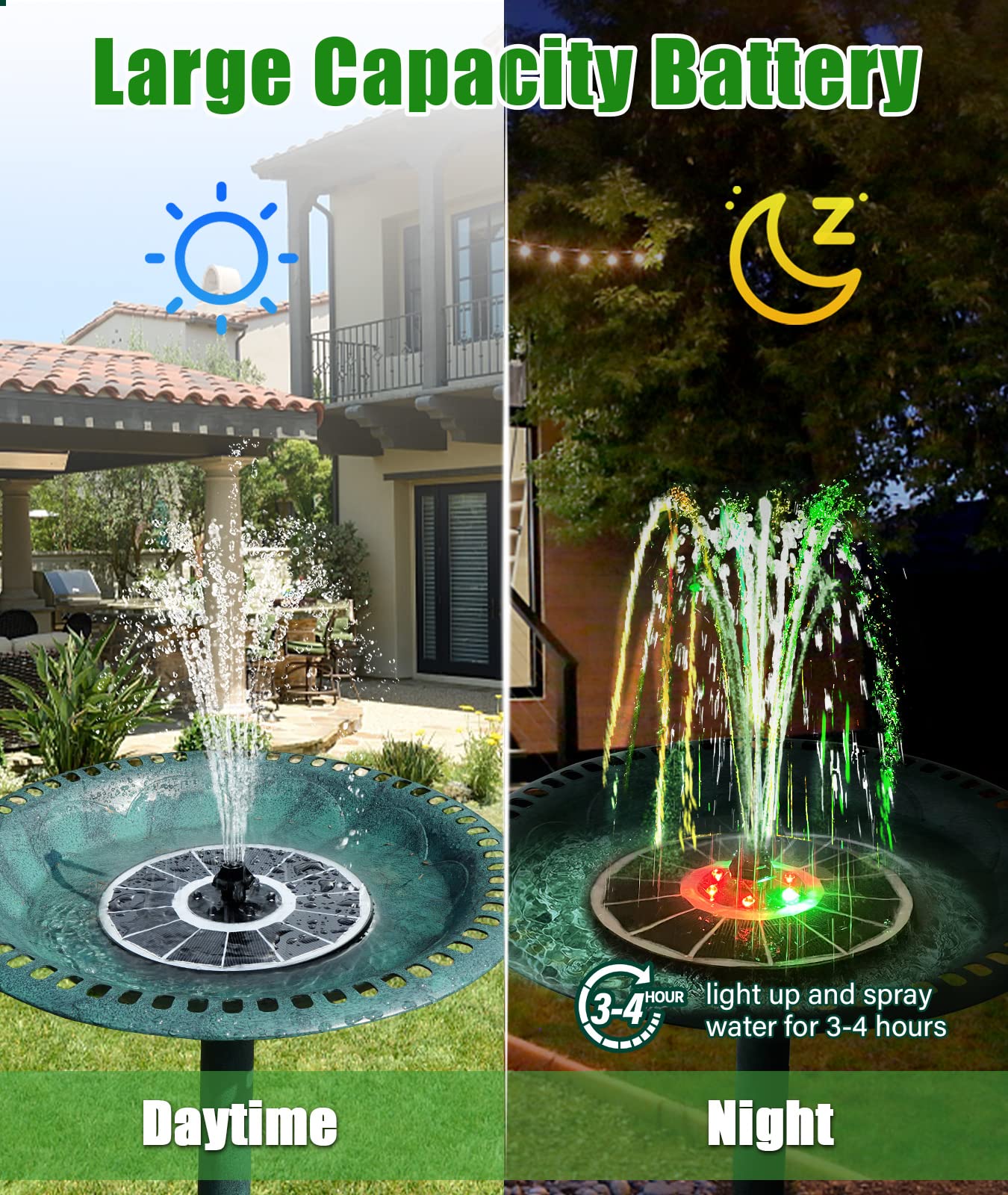 SZMP Solarna Fontanna LED Do Ogrodu Z Akumulatorem 2200mAh 3.5W — miniatura 4
