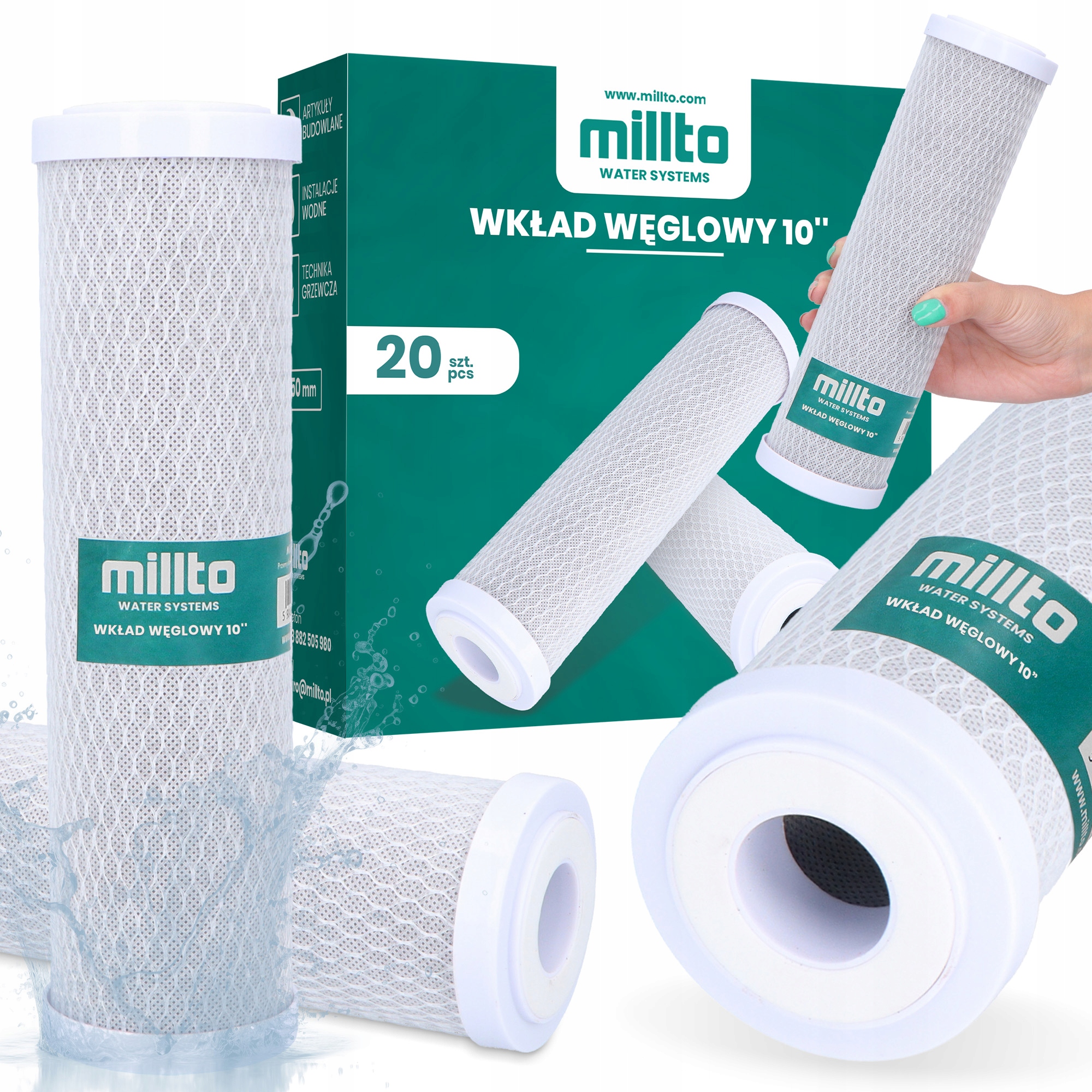 20 x filter Vody Uhlíková Vložka 10'' Upravovací Blok Antibakteriálny