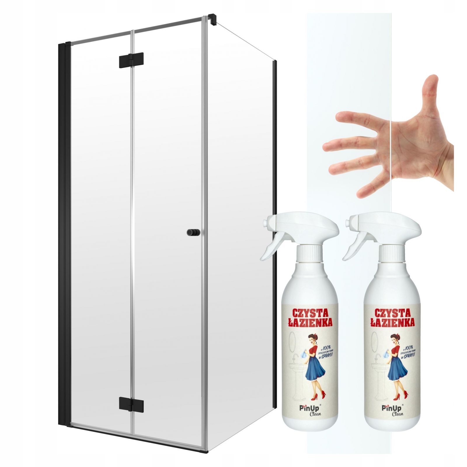 Kabina prysznicowa czarna narożna 80x75 L czyste pianka czyszcząca PinUp