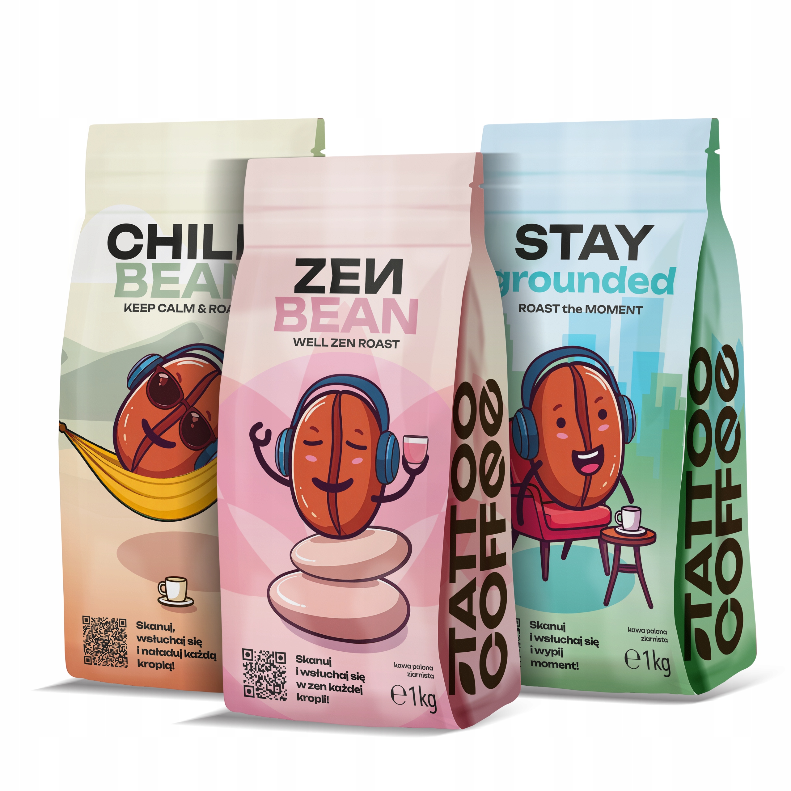 Kawa ziarnista 1kg x3 zestaw Tattoo Coffee Chill do ekspresu