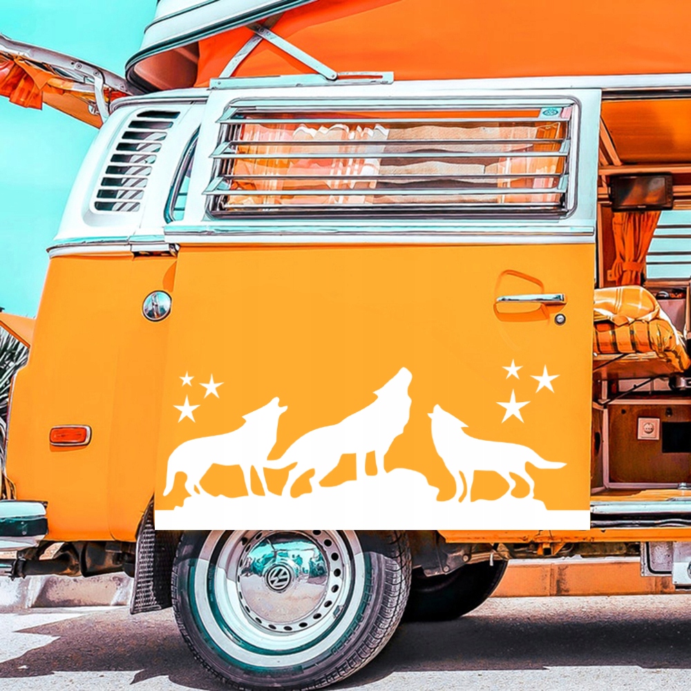 NAKLEJKA Grafika na kamper Przyczepę WILK WILKI WOLF WILD NATURE 90x228 Szerokość produktu 90 cm