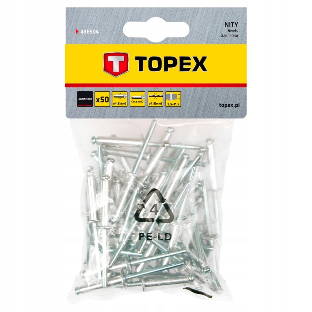 

Nity aluminiowe 4.8x14.5 mm, 50 szt. Topex 43E504